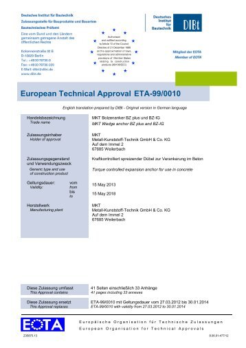 ETA-99/0010 - MKT Metall-Kunststoff-Technik GmbH & Co. KG