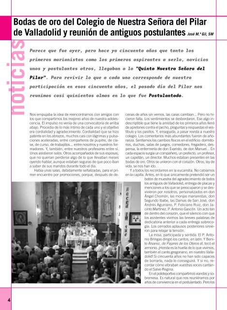 Bodas de oro del colegio de Nuestra SeÃ±ora del Pilar de Valladolid ...