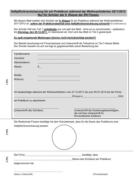 Haftpflichtversicherung fÃ¼r ein Praktikum wÃ¤hrend der Herbstferien ...