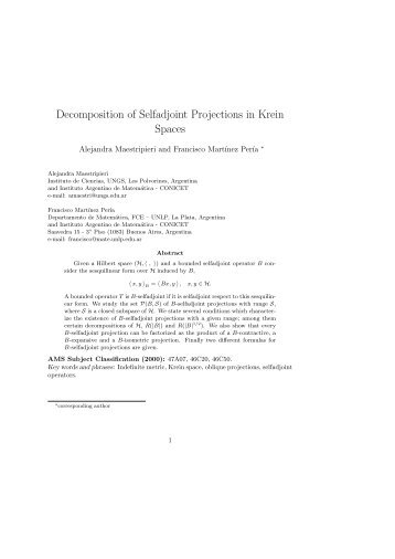 Decomposition of Selfadjoint Projections in Krein ... - IAM - Conicet