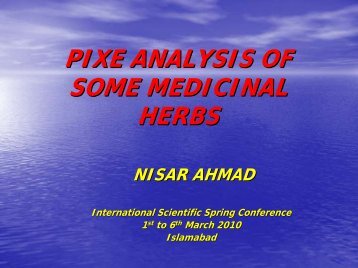 Pixe Analysis of Some Medecinal herbs - National Centre for Physics