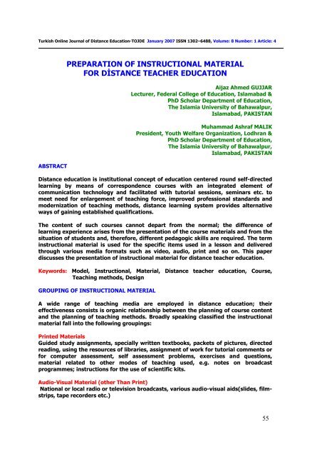 Preparation of Instructional Materials - tojde