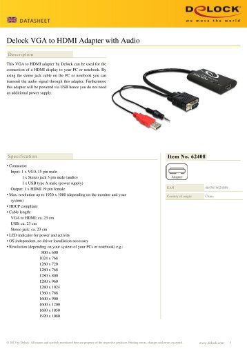 Delock VGA to HDMI Adapter with Audio