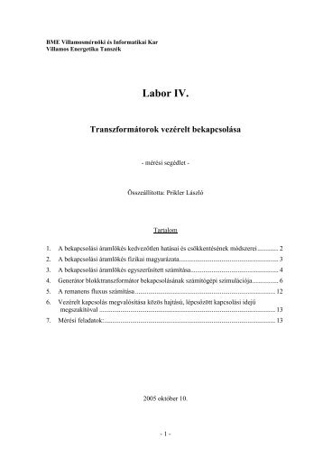 Labor IV. - Villamos Energetika TanszÃ©k