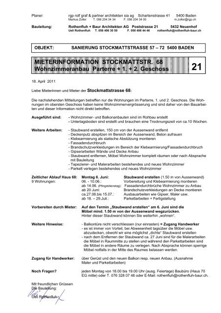 MIETERINFORMATION STOCKMATTSTR. 68 Wohnzimmeranbau ...