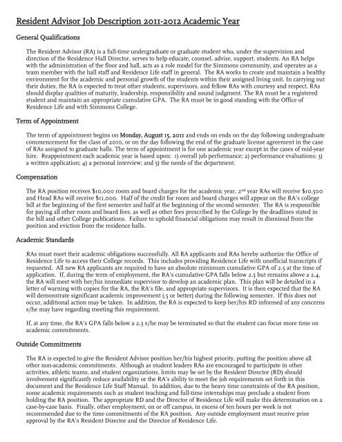 Resident Advisor Job Description 2011 12Final - Simmons College