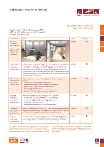 MEiM In DortMunD aM 27. MaI 2009 BEstELLscHEIn sErvIcEs Fax ...