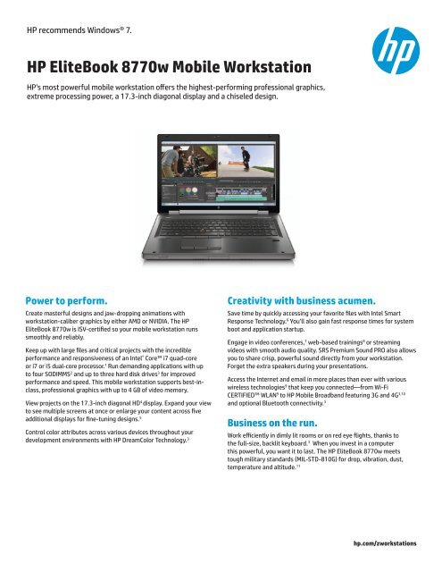 HP EliteBook 8770w Mobile Workstation - Hewlett Packard