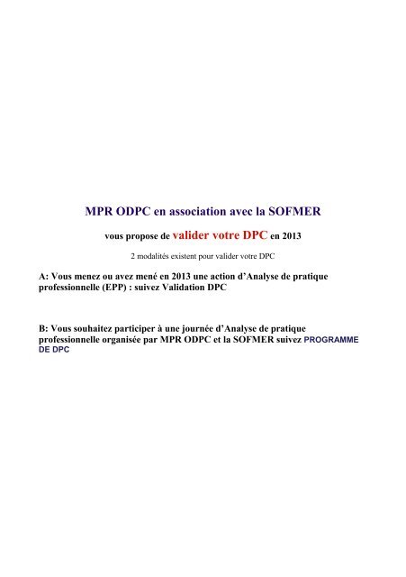 MPR ODPC en association avec la SOFMER vous propose de ...