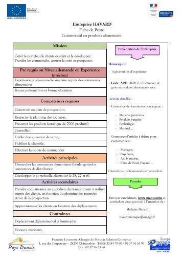 Entreprise HAVARD Fiche de Poste Commercial ... - Nogent-le-Rotrou