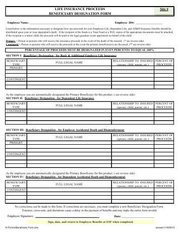 Beneficiary form Beneficiary form