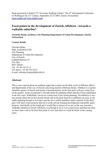 Download Focal points in the development of Zurich-Affoltern - Walk21