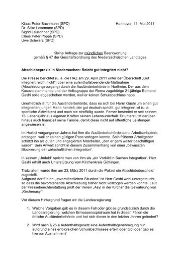 Kleine Anfrage vom 11. Mai 2011 - Klaus-Peter Bachmann