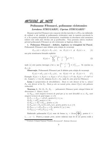 Polinoame Fibonacci, polinoame ciclotomice - Loredana ...