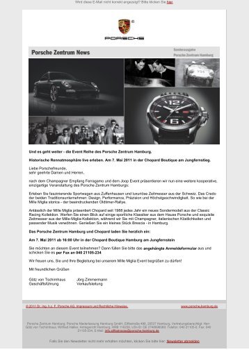 Einladung zum Mille Miglia Event von Porsche und Chopard