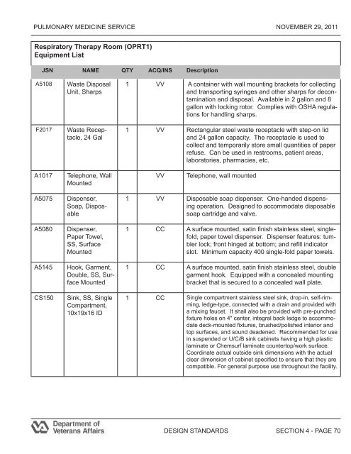 Pulmonary Medicine Service Design Guide - Office of Construction ...