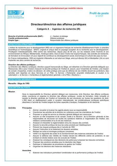 Profil de poste Directeur/directrice des affaires juridiques