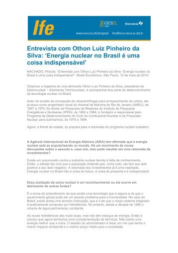 Entrevista com Othon Luiz Pinheiro da Silva: 'Energia ... - UFRJ