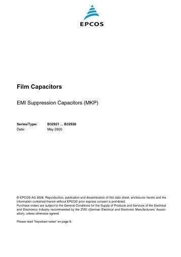 Film capacitors, EMI suppression capacitors, X2 capacitors, B32921 ...