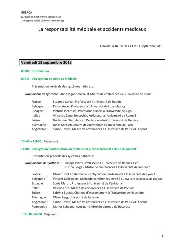 Programme - Grerca - UniversitÃ© de Rennes 1