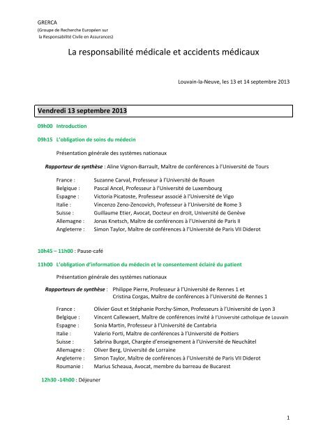 Programme - Grerca - UniversitÃ© de Rennes 1