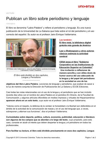 Publican un libro sobre periodismo y lenguaje - Noticias - Universia