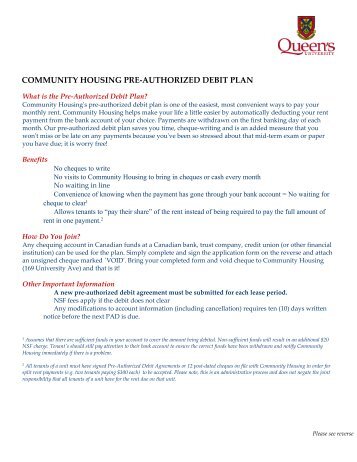 community housing pre-authorized debit plan - Housing - Queen's ...