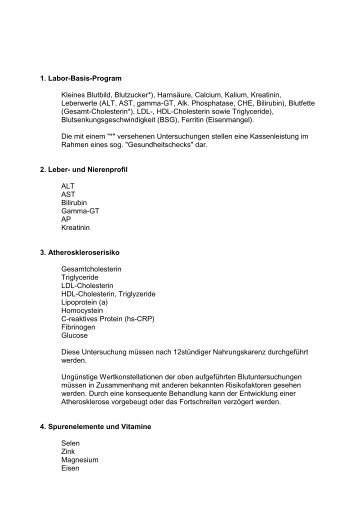 1. Labor-Basis-Program Kleines Blutbild, Blutzucker*), Harnsäure ...