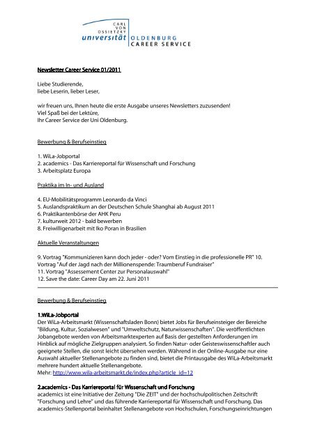 Newsletter Career Service 01/2011 Newsletter Career Service 01 ...