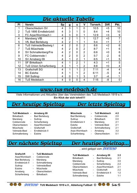 SPORTECHO Nr.269,Ausgabe 13/2007 - Tus Medebach 1919 e.V.