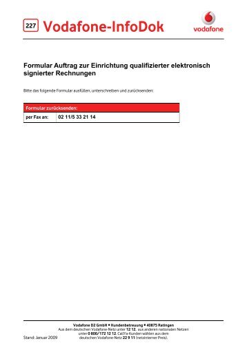 Infodok 227: Formular Auftrag zur Einrichtung qualifizierter - Vodafone
