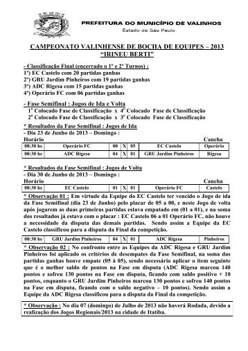 Bocha de Equipes 2013 - Fase Semifinal.1 - Valinhos