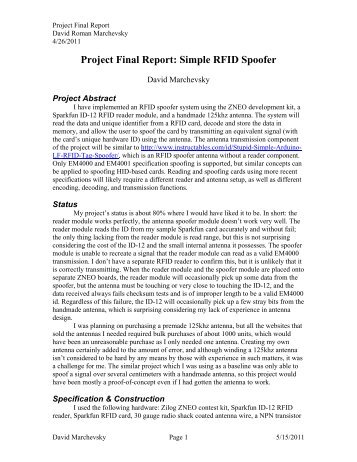 Project Final Report: Simple RFID Spoofer - Atomic Rhubarb