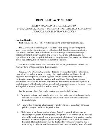 REPUBLIC ACT No. 9006