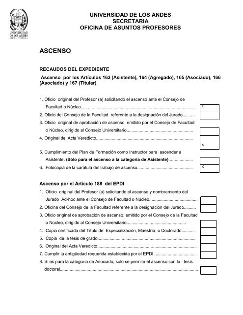 Planilla de recaudos para Ascenso. (PDF) - Facultad de Ciencias