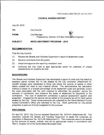 annual weed abatement program assessments. - City of Santa Maria