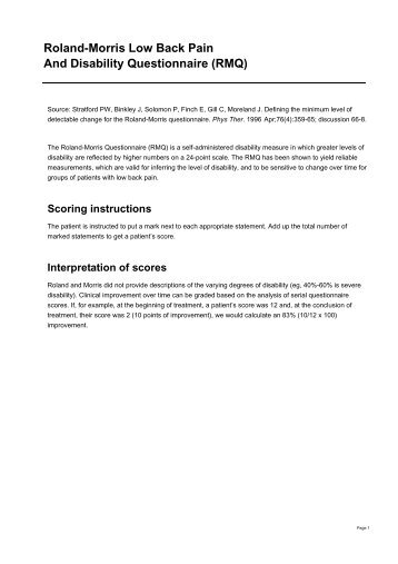 Roland Morris Low Back Pain and Disability Questionnaire (RMQ)