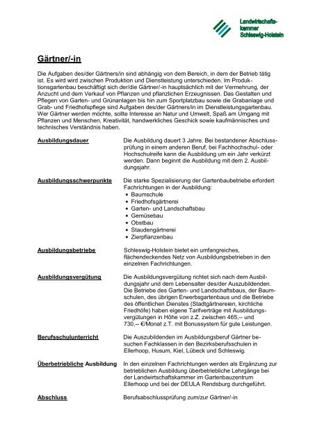 Gärtner Landwirtschaftskammer SchleswigHolstein