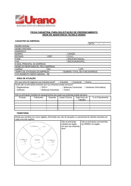 FICHA CADASTRAL PARA SOLICITAÃÃO DE ... - Urano