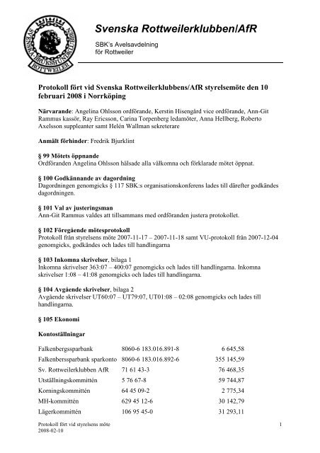 Protokoll_StyrelsemÃ¶te - Svenska Rottweilerklubben / AfR