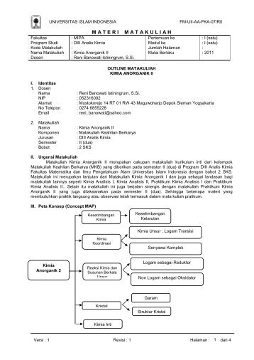 OUTLINE KAN.pdf - Analis Kimia - Universitas Islam Indonesia