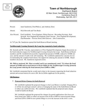 Earth Removal Board minutes 04/06/2011 - Town of Northborough
