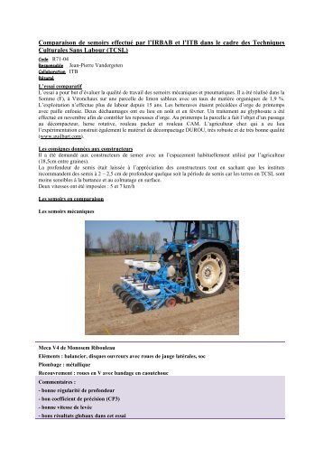 Comparaison de semoirs effectuÃ© par l'IRBAB et l'ITB dans le cadre ...