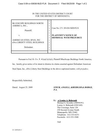 cover letter notice of voluntary dismissal with prejudice aclu cover letter