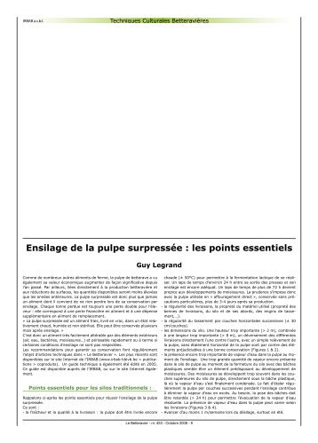 Ensilage de la pulpe surpressÃ©e : les points essentiels