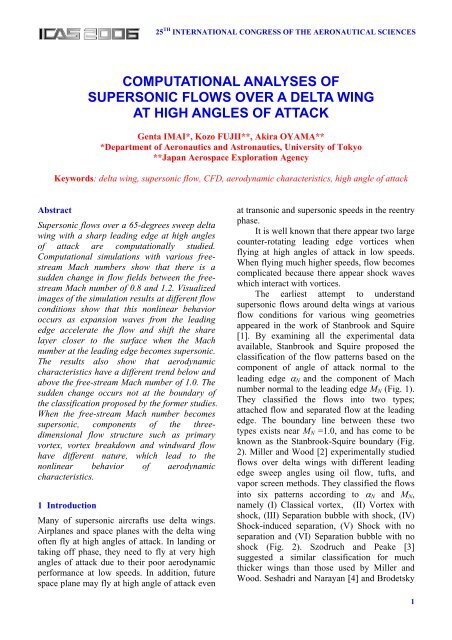 computational analyses of supersonic flows over a delta wing at - ICAS