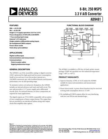 AD9481 8-Bit, 250 MSPS 3.3 V A/D Converter ... - Analog Devices