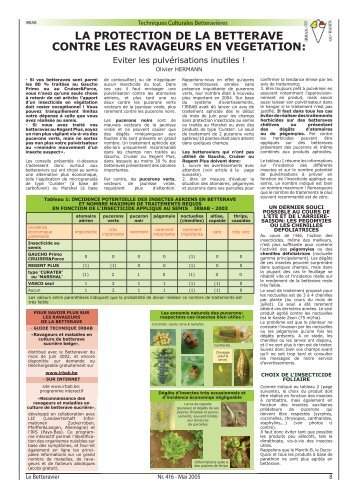 la protection de la betterave contre les ravageurs en vegetation