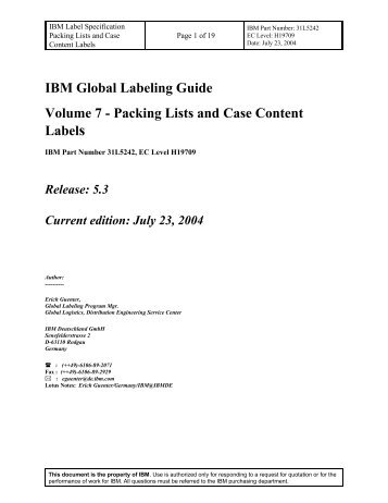 IBM Global Labeling Guide Volume 7 – Packing Lists