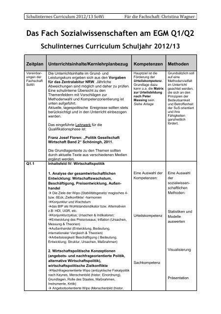 Das Fach Sozialwissenschaften am EGM Q1/Q2 - Evangelisches ...